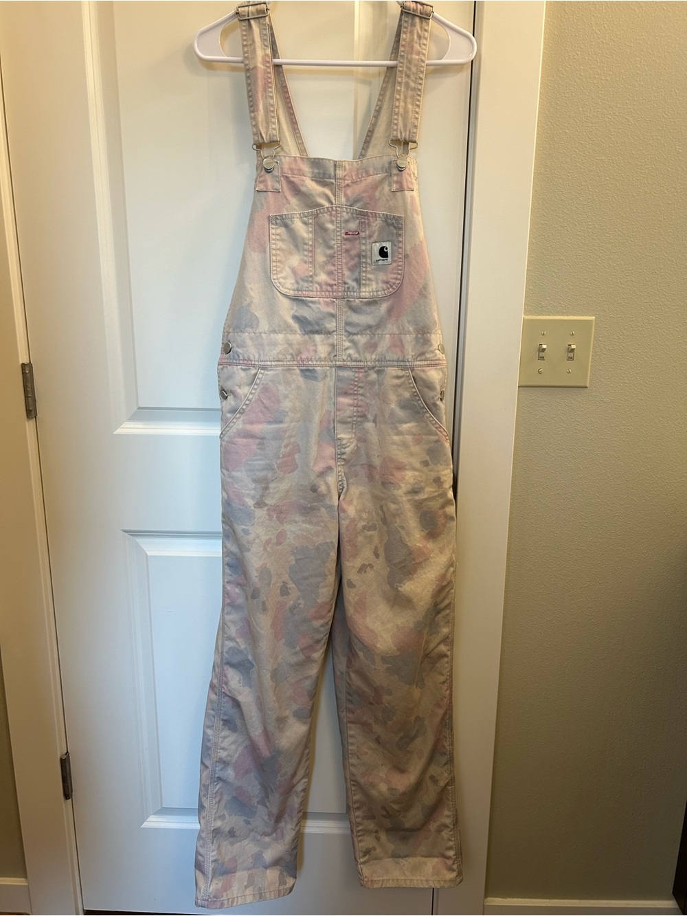 CARHARTT WIP OVERALLS - CAMO TIDE/PALE QUARTZ - Women’s Size Small